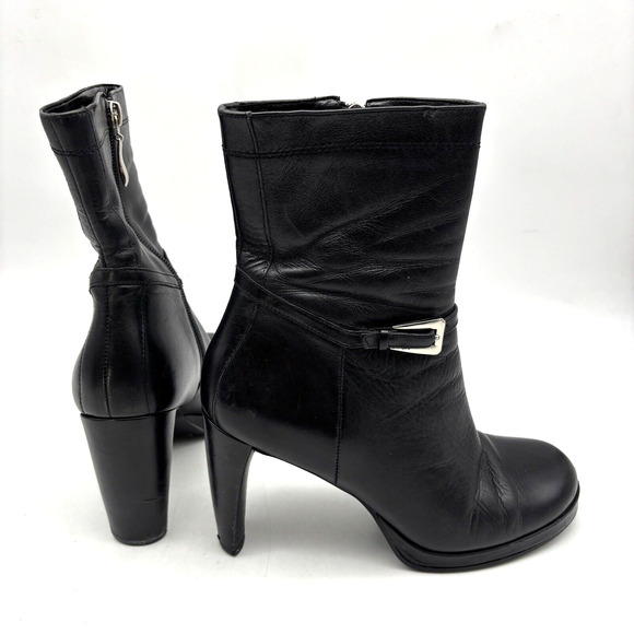 Vintage 90s Y2K Enzo Angiolini 'OASIS' Black Leather Block Heel Ankle Boots 7M - Picture 10 of 16